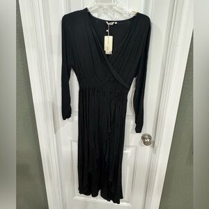 KorMei Black Maxi Dress XL NWT Long Sleeve Surplice V Neck Empire Waist
